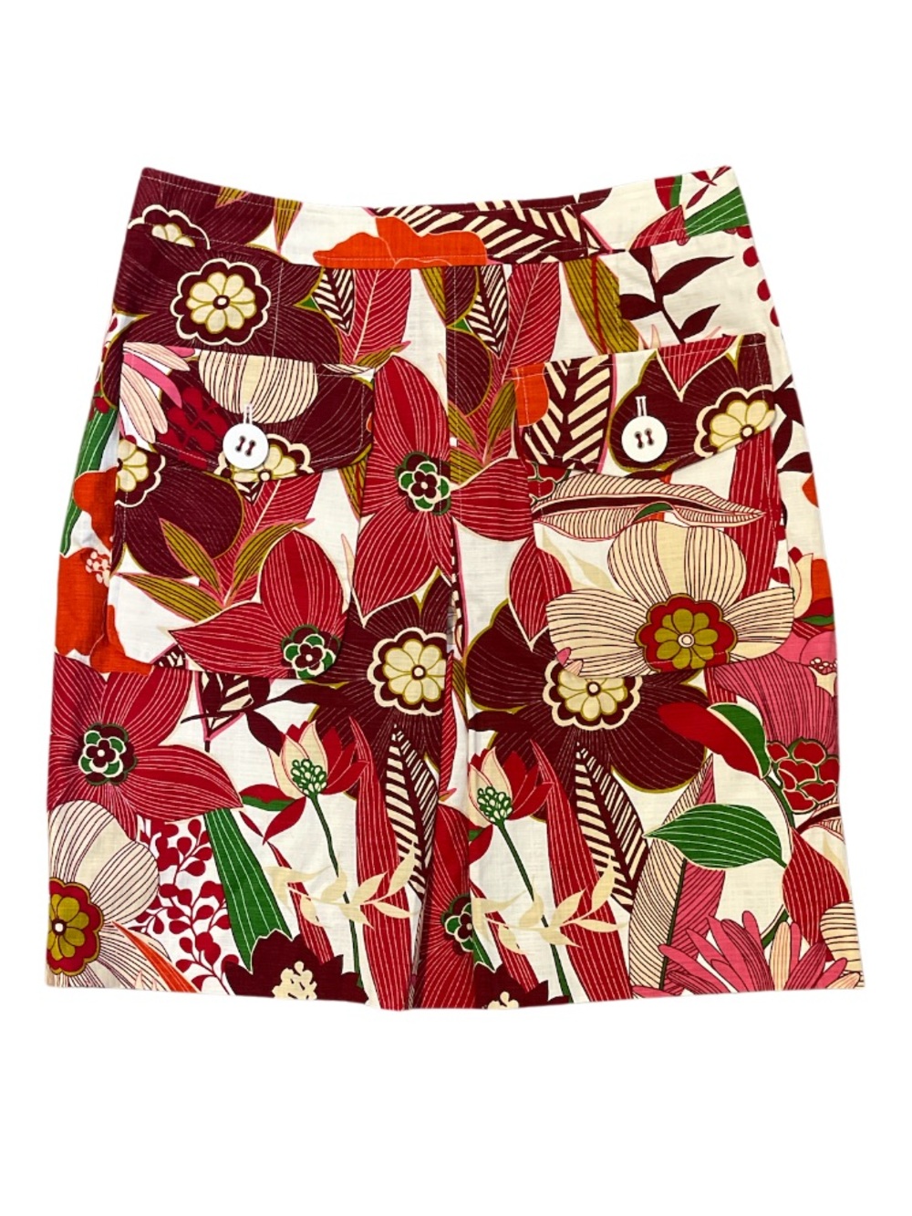 Etcetera Vintage Floral Print Knee Length Skirt With Front Button Pockets Size 6